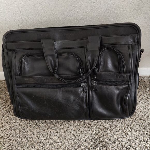 Tumi Alpha Tpass Black Expandable Leather Briefcase Carryon Bag Strap - Picture 10 of 15